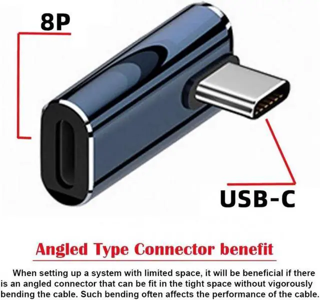 Alt view image 2 of 7 - JVFYI USB-C Type C Male to 8P Female 27W Power 480Mbps Data Adapter Low Profile Angled Compatible with iPhone 15 & Android & Tablet