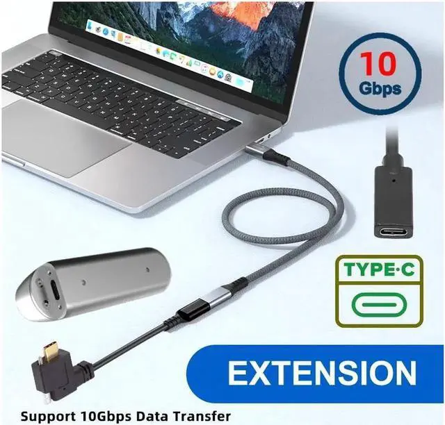 Alt view image 2 of 7 - JVFYI USB-C USB 3.1 Type C Right Angled Male to Female Extension Data Screw Locking Cable for for Realsense Camera VR Quest Link