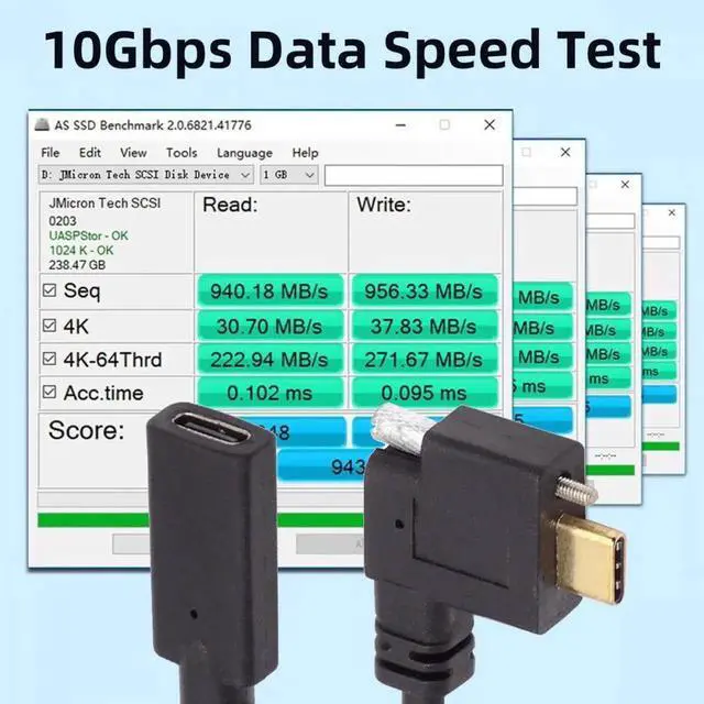 Alt view image 7 of 7 - JVFYI USB-C USB 3.1 Type C Right Angled Male to Female Extension Data Screw Locking Cable for for Realsense Camera VR Quest Link
