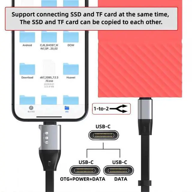Alt view image 4 of 7 - JVFYI Type-C USB-C Male to Male USB 3.1 10Gbps & PD OTG Audio Female Port Flat Slim FPC Data Cable for Laptop Phone