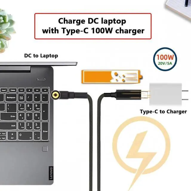 Alt view image 3 of 7 - JVFYI 100W Type C USB-C Input to 20V DC 5.5*2.5mm Output Power 20V 5A 65W PD Charge Cable for Laptop
