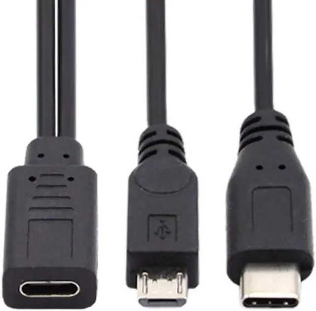 Alt view image 4 of 7 - JVFYI Type-C USB-C Female to USB-C Type C USB 3.1 & Micro USB Male Splitter Extension Charge Cable