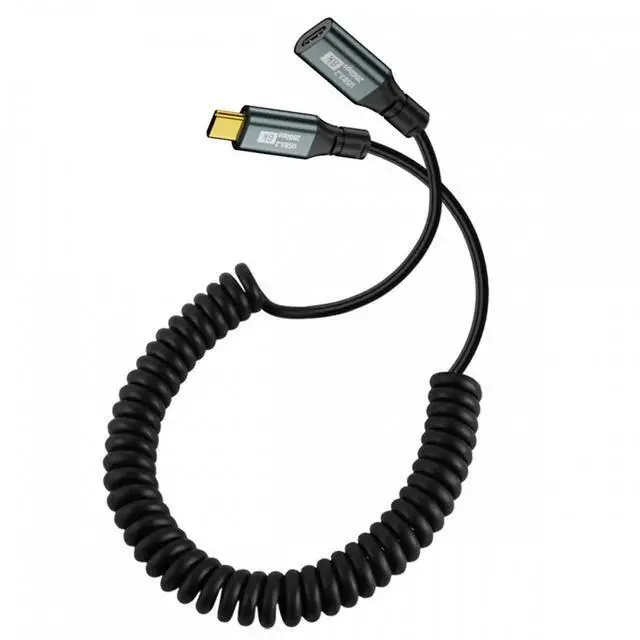 Alt view image 5 of 6 - JVFYI Stretch Coiled USB-C USB4 Cable 20Gbps 100W 8K for Laptop Keyboard Tablet Type-C Male to Female Extension Cable Power & Data