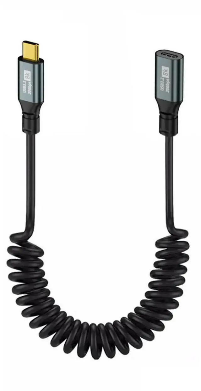 Main image of JVFYI Stretch Coiled USB-C USB4 Cable 20Gbps 100W 8K for Laptop Keyboard Tablet Type-C Male to Female Extension Cable Power & Data