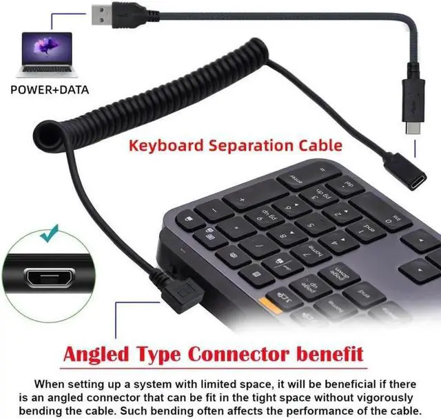 Alt view image 6 of 6 - JVFYI Stretch Coiled USB-C Keyboard Mouse Cable for Gaming Keyboard Micro USB Male to Type-C Female Extension Cable Power & Data
