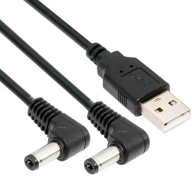 Alt view image 5 of 7 - JVFYI USB Type-A Male to Dual 5.5x2.1mm DC 5V Power Plug Splitter Right Angled 90 Degree Connector Charge Cable