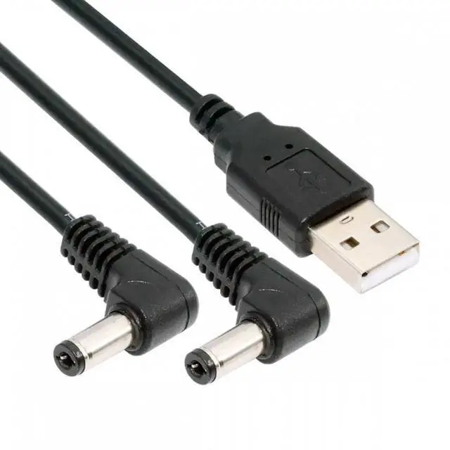 Main image of JVFYI USB Type-A Male to Dual 5.5x2.1mm DC 5V Power Plug Splitter Right Angled 90 Degree Connector Charge Cable