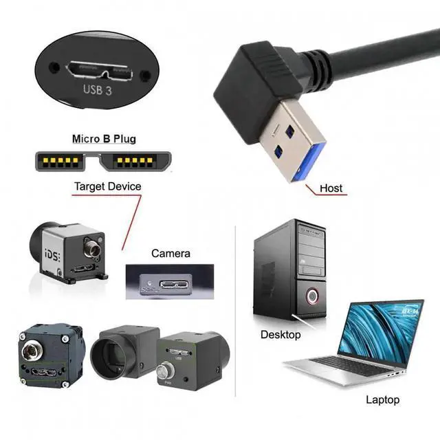 Alt view image 6 of 7 - JVFYI Down Angled 90 Degree USB 3.0 A Male to Micro-B 3.0 Plug Up Angled Locking Screw Panel Cable 25cm