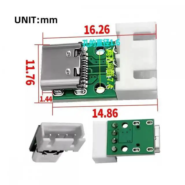 Alt view image 5 of 7 - JVFYI 5pcs/set DIY OEM Type C Female Socket Connector to 4Pin Pitch=2.54mm Wafer Socket Horizontal USB2.0 Pinout DC 5V Power