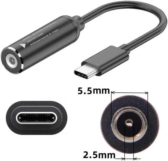Alt view image 3 of 7 - JVFYI DC Jack 5.5x2.5mm Input to USB-C Type-C Power Plug Charge Cable for Laptop Phone PD9V 5V 20V
