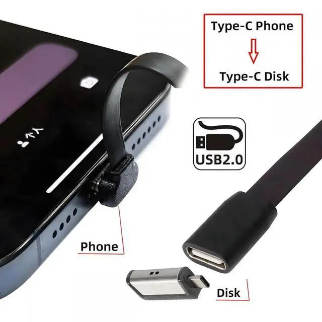 Alt view image 4 of 7 - JVFYI Ultra Slim Flat USB-C Type-C Male to Female Extension Power USB2.0 Data Cable 90 Degree Up Down Angled 65W Fast Charge for Laptop Tablet Phone