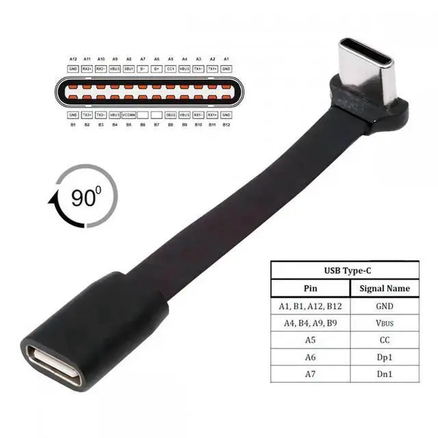 Alt view image 6 of 7 - JVFYI Ultra Slim Flat USB-C Type-C Male to Female Extension Power USB2.0 Data Cable 90 Degree Up Down Angled 65W Fast Charge for Laptop Tablet Phone