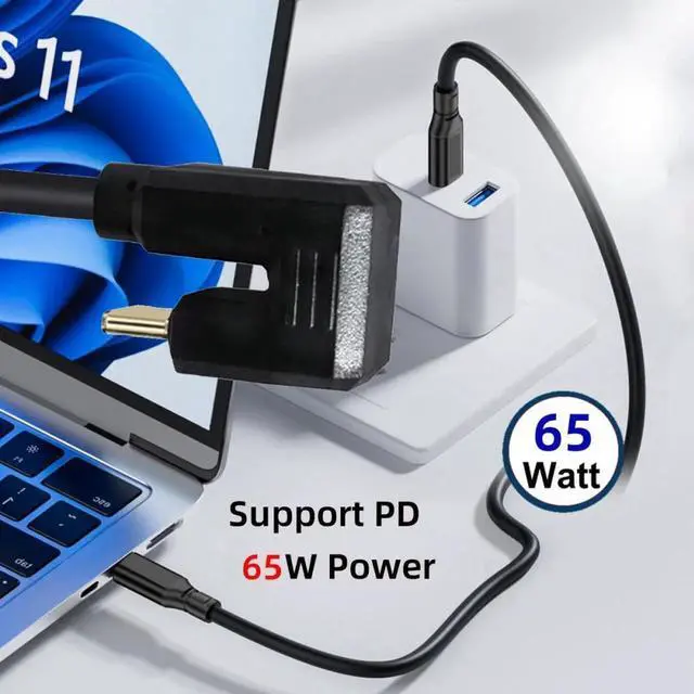 Alt view image 3 of 7 - JVFYI USB3.1 Type-C Male to USB-C 360 Degree Opposite Back Angled 10Gbps Data 4K Cable 65W