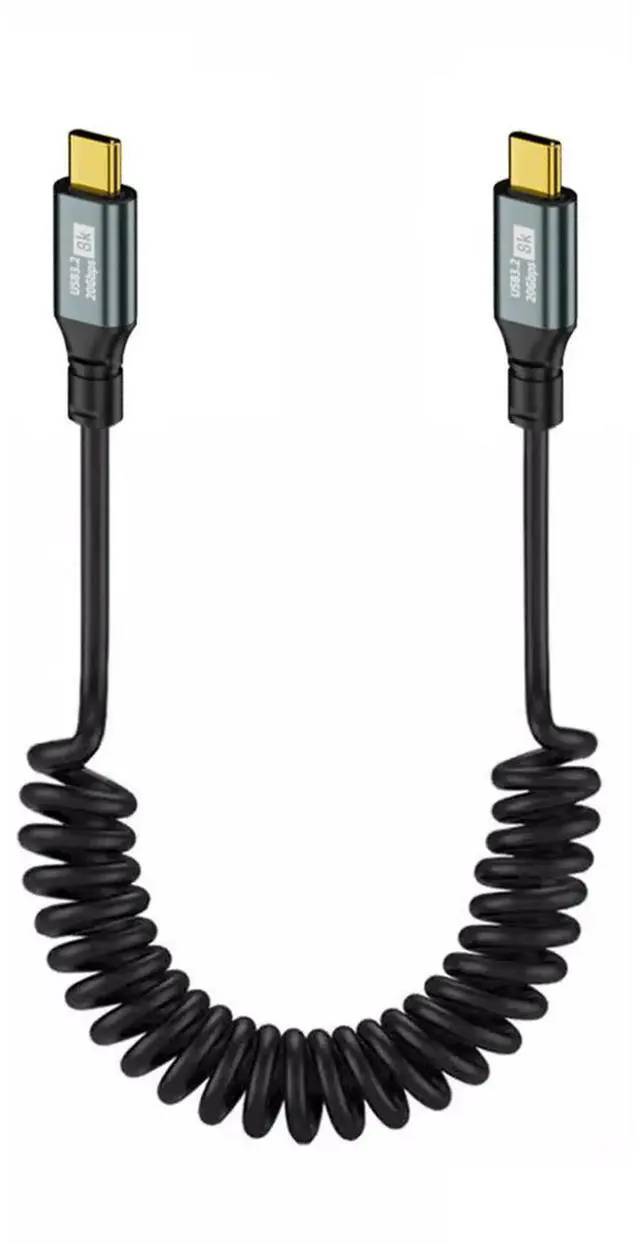 Main image of JVFYI Stretch Coiled USB-C USB4 Cable 20Gbps 100W 8K for Laptop Keyboard Tablet Type-C Male to Male Cable Power & Data