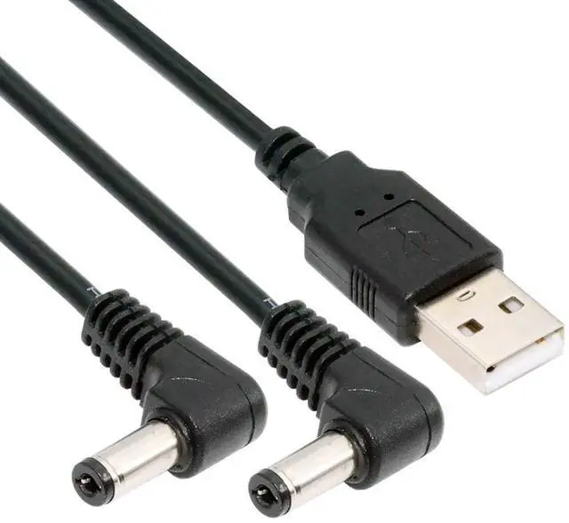 Alt view image 2 of 6 - JVFYI DUSB Type-A Male to Dual 5.5x2.1mm DC 5V Power Plug Splitter Right Angled 90 Degree Connector Charge Cable