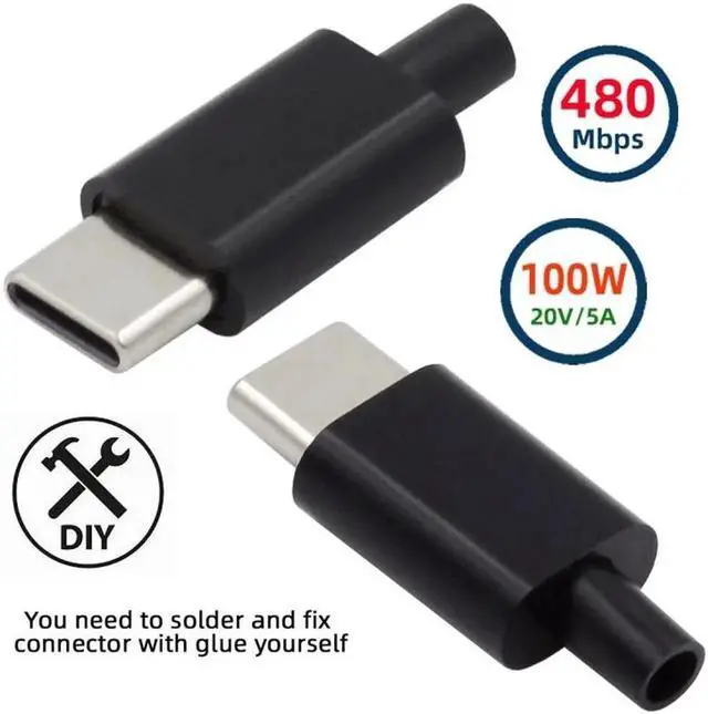 Alt view image 4 of 7 - JVFYI 2sets/lot DIY OEM 24pin Connector Plug USB Type C USB-C Male to USB-C Male 100W PD USB2.0 Data with Housing Cover