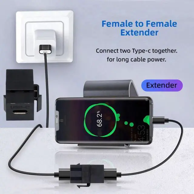 Alt view image 3 of 7 - JVFYI DUSB2.0 USB-C Female to Type-C Female Extension Keystone Jack Coupler Adapter for Wall Plate Panel USB Cable