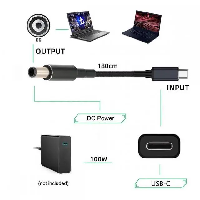 Alt view image 5 of 6 - JVFYI 100W Type C USB-C Input to 20V DC 7.4*5.0mm Output Power 20V 5A 65W PD Charge Cable compatible with HP-Laptop