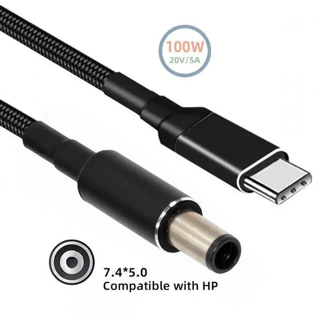Alt view image 2 of 6 - JVFYI 100W Type C USB-C Input to 20V DC 7.4*5.0mm Output Power 20V 5A 65W PD Charge Cable compatible with HP-Laptop