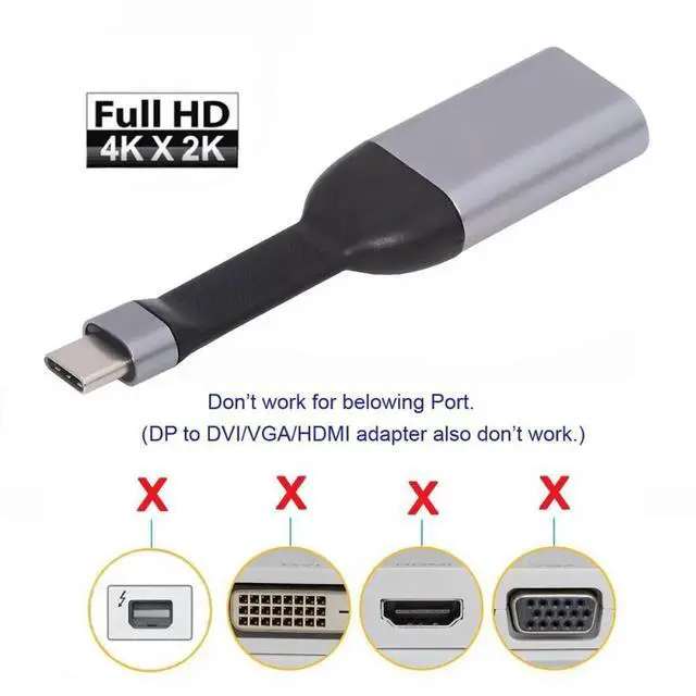 Alt view image 2 of 7 - JVFYI USB-C Type-C Source to Mini DP Displayport 4K 60hz Sink HDTV Adapter Ultra Slim Flat Cable 1080p for Laptop Tablet Phone