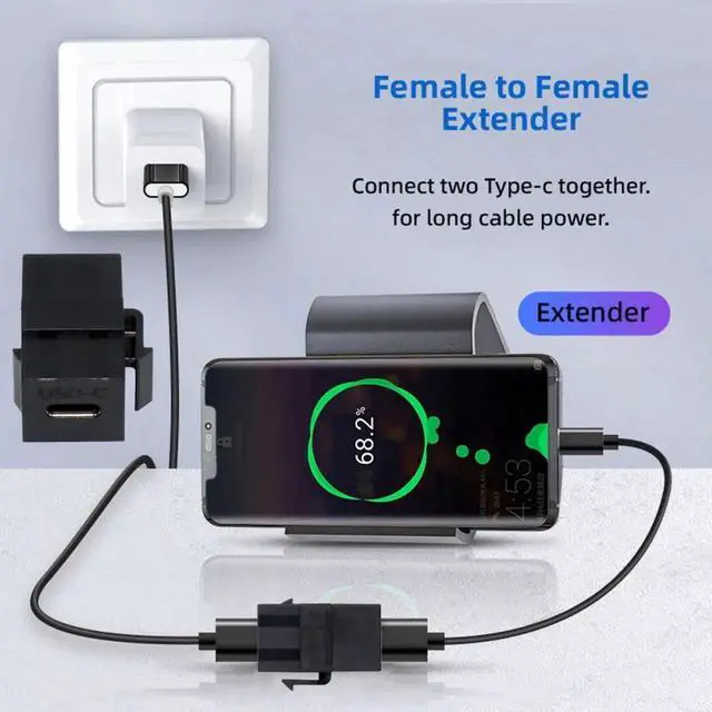 Alt view image 3 of 7 - JVFYI USB2.0 USB-C Female to Type-C Female Extension Keystone Jack Coupler Adapter for Wall Plate Panel USB Cable