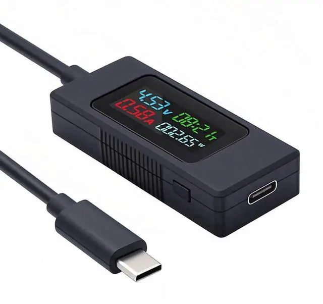 Main image of JVFYI Type-C Voltage Current Power Capacity, Working Time Ammeter Voltmeter USB Cable Charger Detector USB-C Tester 4-30V 0-6.5A Digital Multimeter