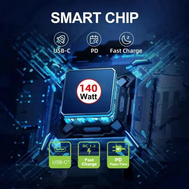 Alt view image 5 of 7 - JVFYI Rectangle Jack Thinkpad X1 Input to USB-C Type-C Power 140W Smart LED Display Charge Cable for Laptop Phone PD9V/5V/20V/7A