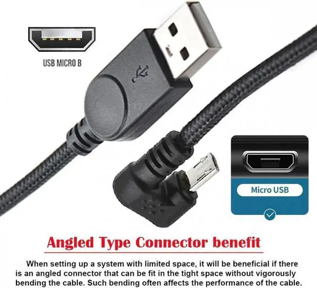 Alt view image 3 of 7 - JVFYI USB2.0 Type-A to Micro USB 5Pin Male to Male Power Data Cable 480Mbps Micro Opposite U Shape Back Angled