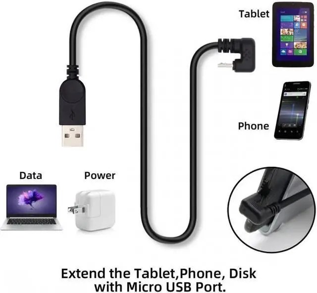Alt view image 6 of 7 - JVFYI USB2.0 Type-A to Micro USB 5Pin Male to Male Power Data Cable 480Mbps Micro Opposite U Shape Back Angled