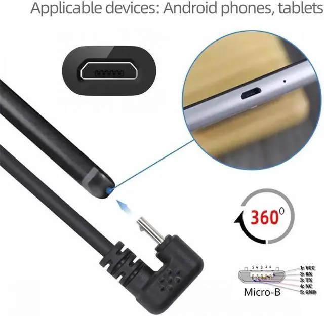 Alt view image 5 of 7 - JVFYI USB2.0 Type-A to Micro USB 5Pin Male to Male Power Data Cable 480Mbps Micro Opposite U Shape Back Angled