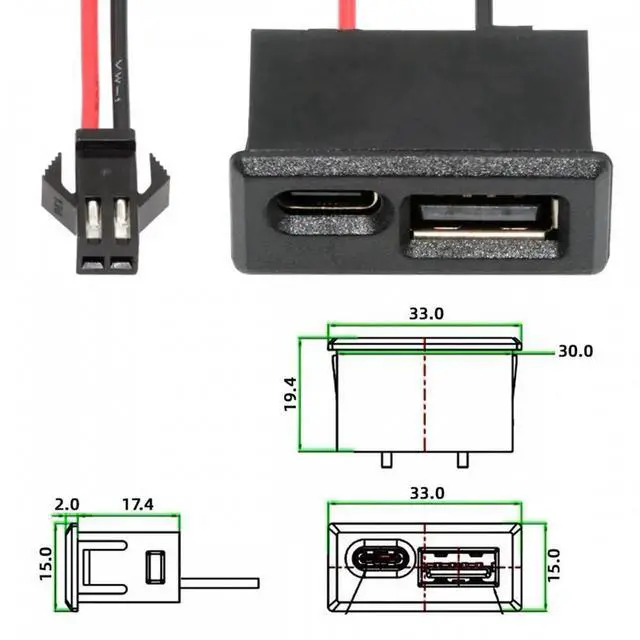 Alt view image 6 of 7 - JVFYI DIY OEM Type-A & Type-C Female Socket Horizontal to 2Pin Header Cable Pitch=2.54mm Latch Mount Type DC 5V Power