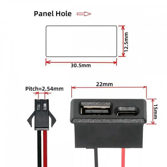 Alt view image 3 of 7 - JVFYI DIY OEM Type-A & Type-C Female Socket Horizontal to 2Pin Header Cable Pitch=2.54mm Latch Mount Type DC 5V Power