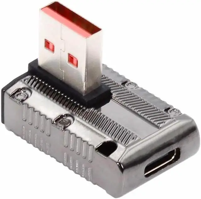 Main image of JVFYI USB-C USB 3.1 Type C Female to USB 3.0 Type-A Male 90 Degree Left Angled Low Profile Type 10Gbps Data 120W Power Adapter Mecha Cyberpunk Style