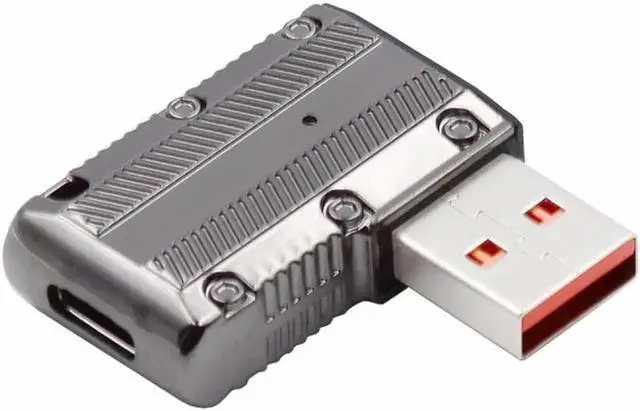 Main image of JVFYI USB-C USB 3.1 Type C Female to USB 3.0 Type-A Male 90 Degree Left Angled Flat Type 10Gbps Data 120W Power Adapter Mecha Cyberpunk Style