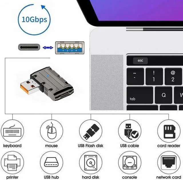 Alt view image 6 of 6 - JVFYI USB-C USB 3.1 Type C Female to USB 3.0 Type-A Male 90 Degree Left Angled Flat Type 10Gbps Data 120W Power Adapter Mecha Cyberpunk Style