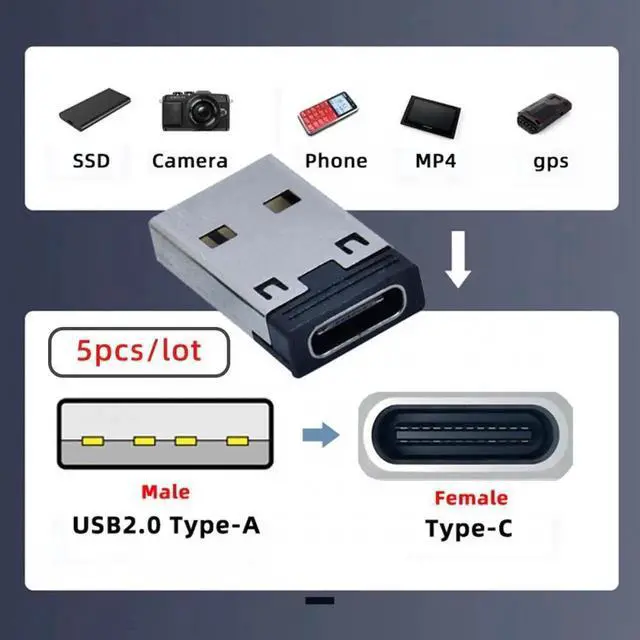 Alt view image 4 of 7 - JVFYI 5pcs/lot USB-C Type C Female to USB 2.0 A Male 480Mbps Data Power Adapter for Laptop Tablet Phone