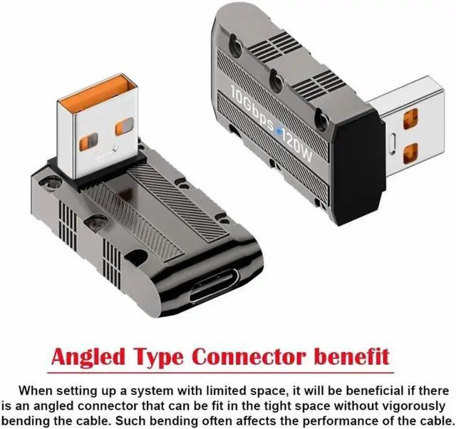 Alt view image 5 of 7 - JVFYI USB-C USB 3.1 Type C Female to USB 3.0 Type-A Male 90 Degree Up Angled Low Profile Type 10Gbps Data 120W Power Adapter Mecha Cyberpunk Style