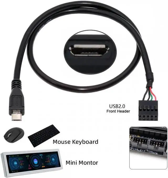 Alt view image 6 of 7 - JVFYI USB 2.0 Motherboard 9pin 10pin Header to Micro USB 5Pin Cable 50cm for Mini Monitor Sensor Panel Camera