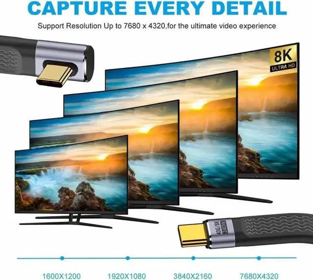 Alt view image 3 of 7 - JVFYI Low Profile Angled 240W Type-C USB-C Male to Male USB4 40Gbps 100W 8K Flat Slim FPC Data Cable for Laptop Phone 13cm