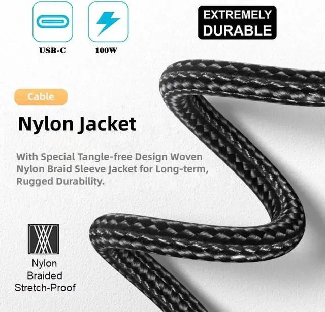 Alt view image 5 of 7 - JVFYI 3.0M 90 Degree Low Profile Angled Type-C USB-C Male to Male USB3.1 10Gbps 100W Data Cable for Laptop Phone