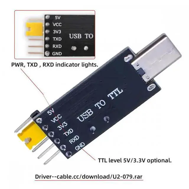 Alt view image 4 of 7 - JVFYI USB-C Type-C Male To TTL Converter UART STC Module Serial Programmer CH340G CH340 3.3V 5V Adapter Replace PL-2303