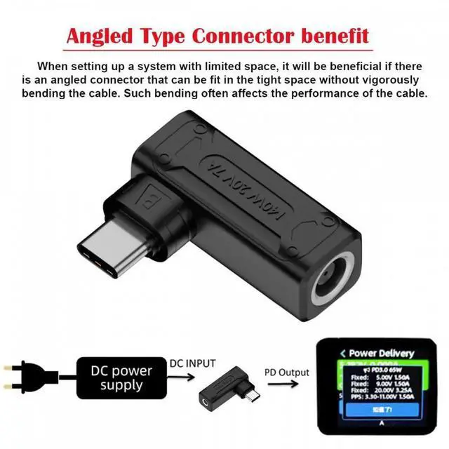 Alt view image 7 of 7 - JVFYI 140W 100W DC Jack 7.4x5.0mm Input to USB-C Type-C Angled 90 Degree Power Plug Charge Adapter for Laptop Phone