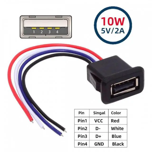 Alt view image 5 of 7 - JVFYI 2pcs/set DIY OEM Type A Female Socket to 4Pin Open Cable Latch Mount Type DC 5V Power Data