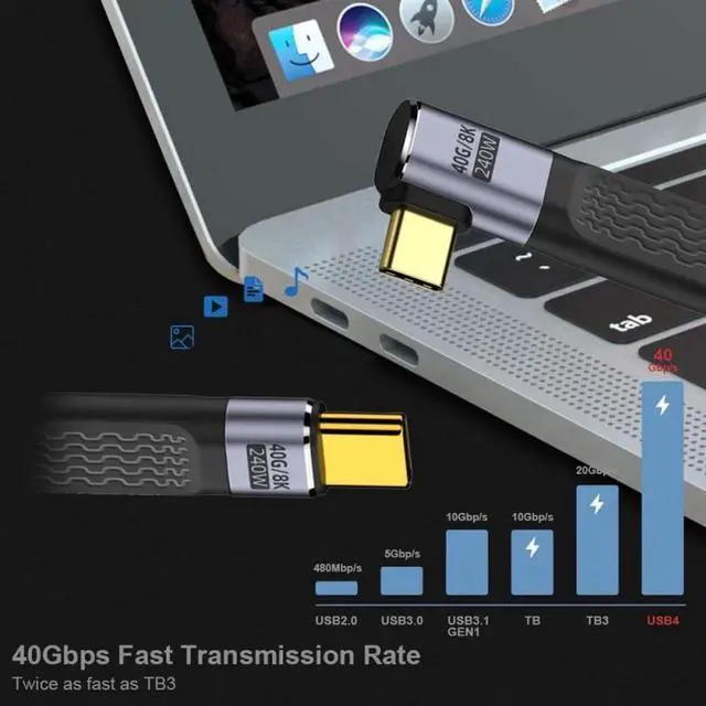 Alt view image 5 of 7 - JVFYI Right Angled 240W Type-C USB-C Male to Male USB4 40Gbps 100W 8K Flat Slim FPC Data Cable for Laptop Phone 13cm
