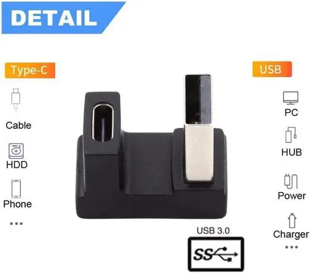 Alt view image 7 of 7 - JVFYI USB-C Type C Female Up Opposite U Shape Back Angled to USB 3.0 A Male Data Adapter for Laptop Desktop