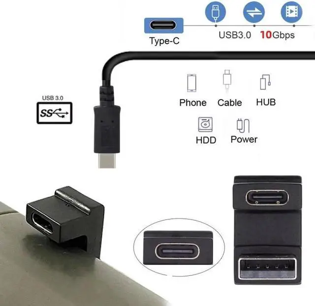 Alt view image 5 of 7 - JVFYI USB-C Type C Female Up Opposite U Shape Back Angled to USB 3.0 A Male Data Adapter for Laptop Desktop