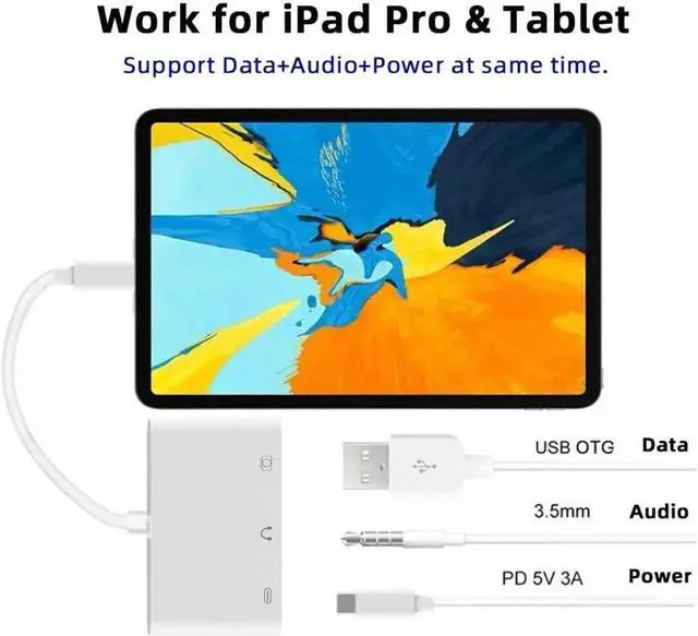 Alt view image 2 of 7 - JVFYI Type C USB-C to 3.5mm Audio AUX & Type-A USB2.0 OTG Female with PD Power Charge Adapter Compatible with Laptop Tablet Phone