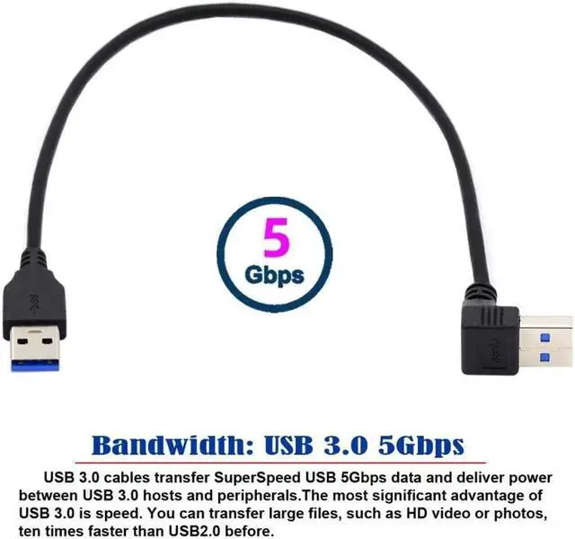 Alt view image 5 of 7 - JVFYI Angled USB 3.0 Type-A Male to Straight 3.0 Type-A Male Data 5Gbps Cable 90 Degree Up Angled 40cm