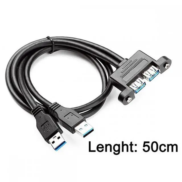 Alt view image 2 of 7 - JVFYI Dual USB 3.0 Male to Female Type-A Panel Type Header Cable Horizontal Flat Connector Dual Ports 50cm
