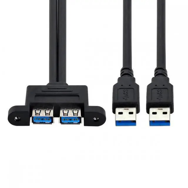 Main image of JVFYI Dual USB 3.0 Male to Female Type-A Panel Type Header Cable Horizontal Flat Connector Dual Ports 50cm